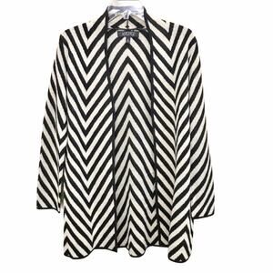 Kasper Open Cardigan Black & Cream Striped Wool Blend Size Small